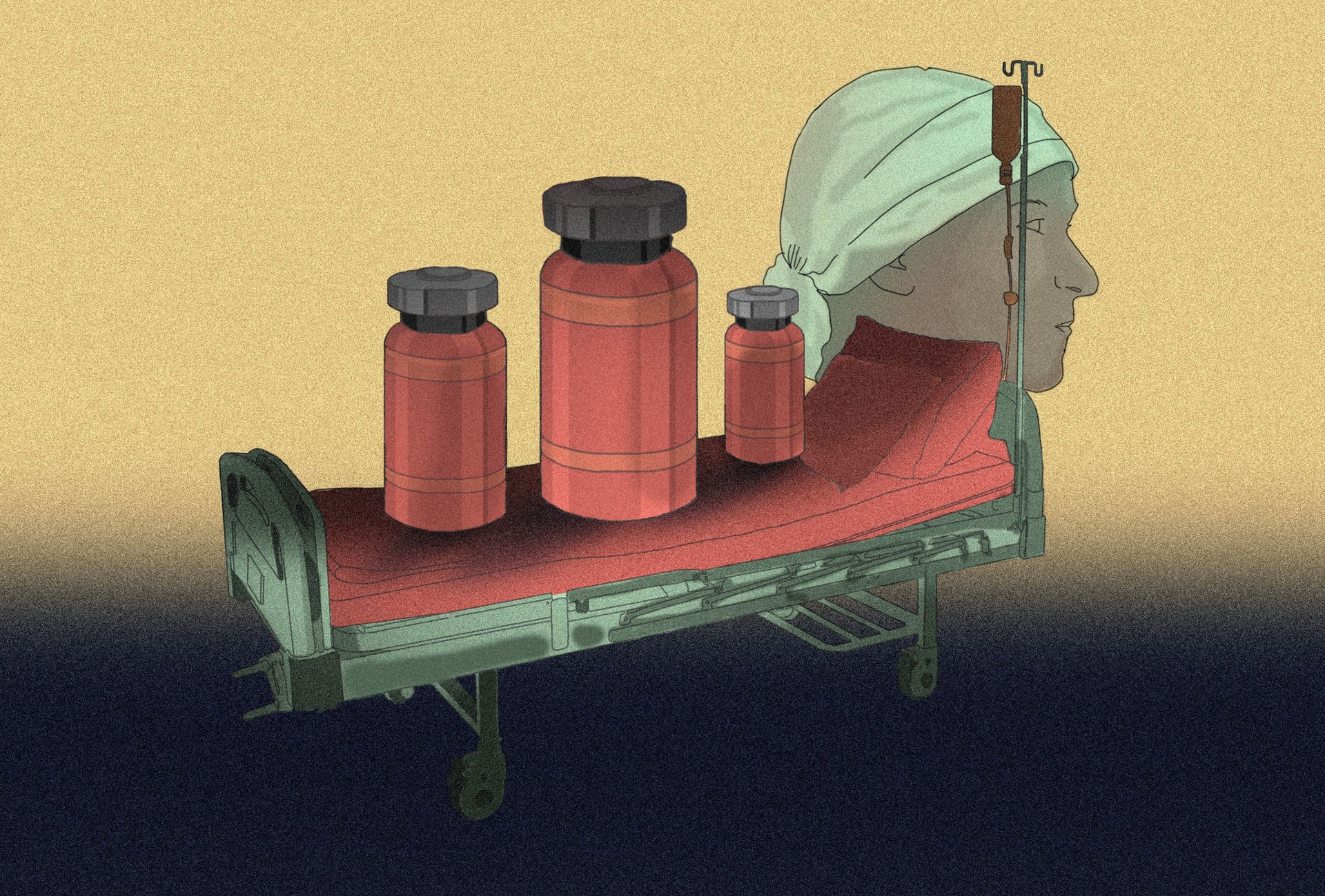 Ilustración de frascos de medicamentos oncológicos con fallas de calidad