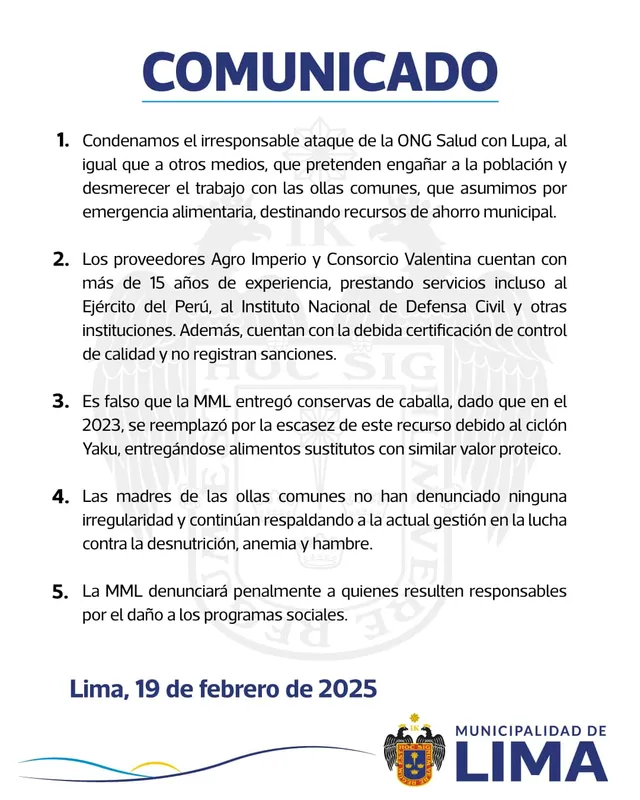 Comunicado MML ollas comunes
