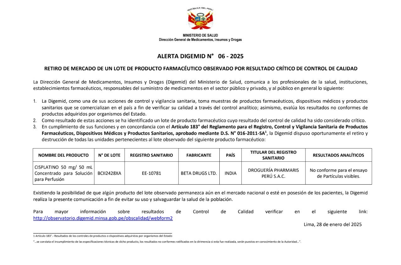ALERTA-BETA DRUGS-CISPLATINO-BCII2428XA