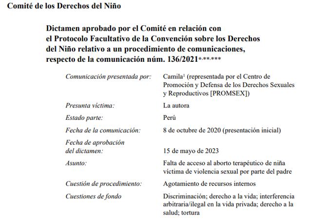 fallo comite derechos del niño