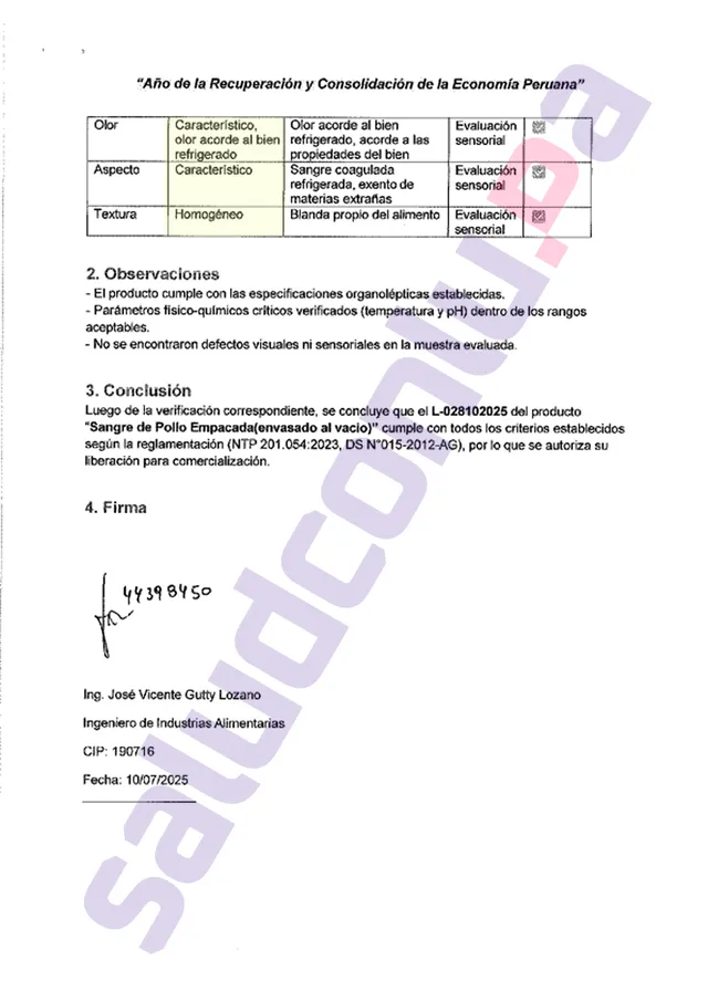 Informe de producto terminado - Sangre de Pollo 2