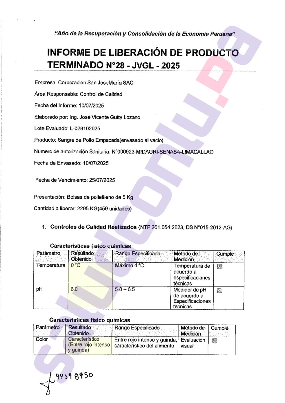 Informe de producto terminado - Sangre de Pollo 1