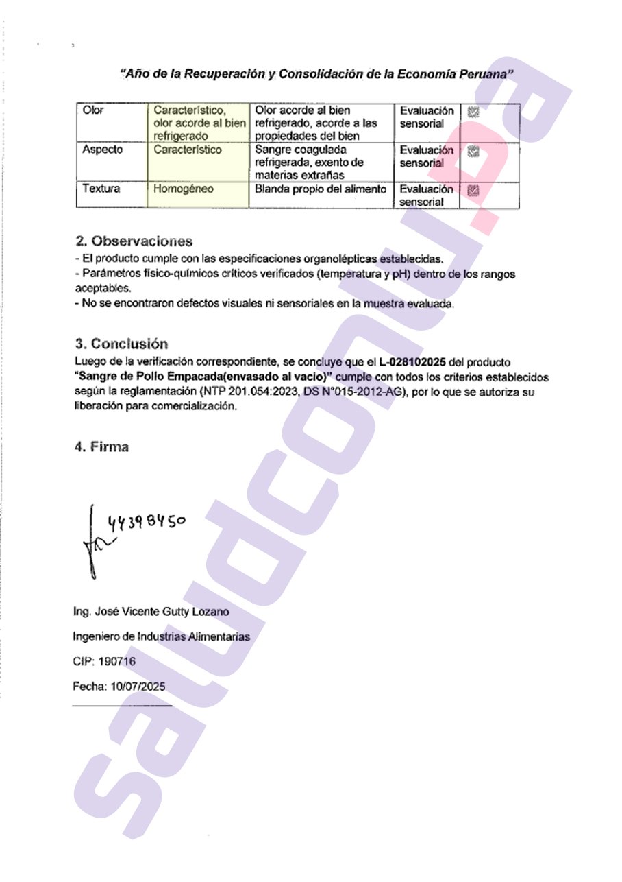 Informe de producto terminado - Sangre de Pollo 2