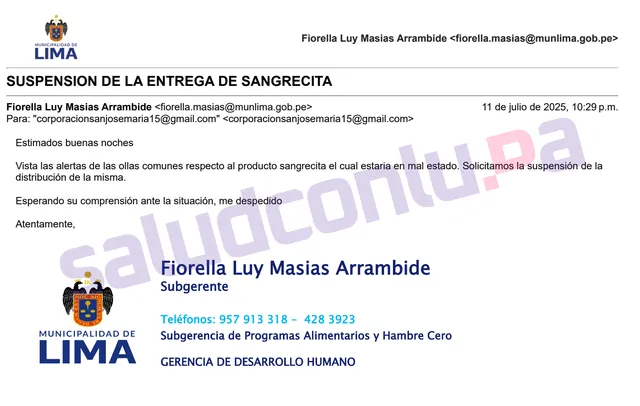 MML Suspensión de la entrega de sangre de pollo