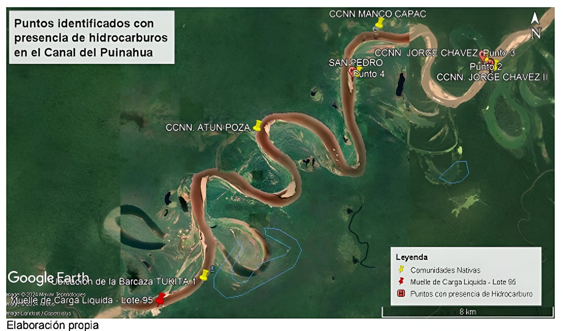 PUNTOS DEL DERRAME EN MANCO CÁPAC, OEFA