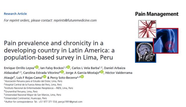 Pain prevalence and chronicity in adeveloping country in Latin America apopulation-based survey in Lima, Peru 1