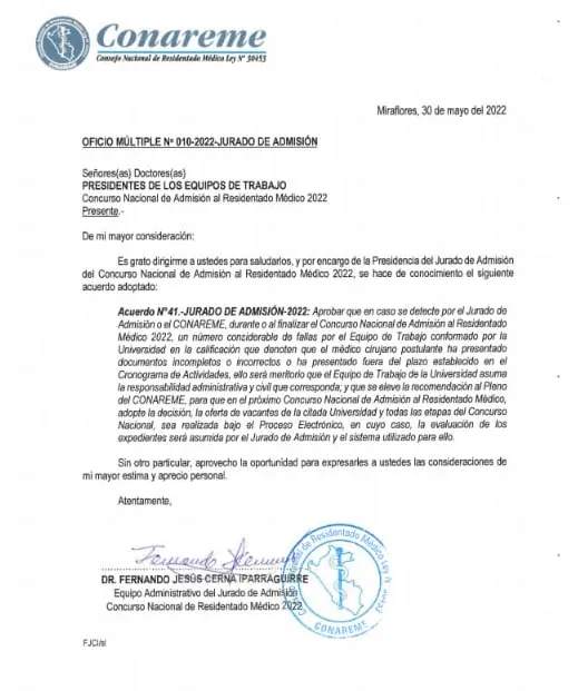 oficio de Conareme