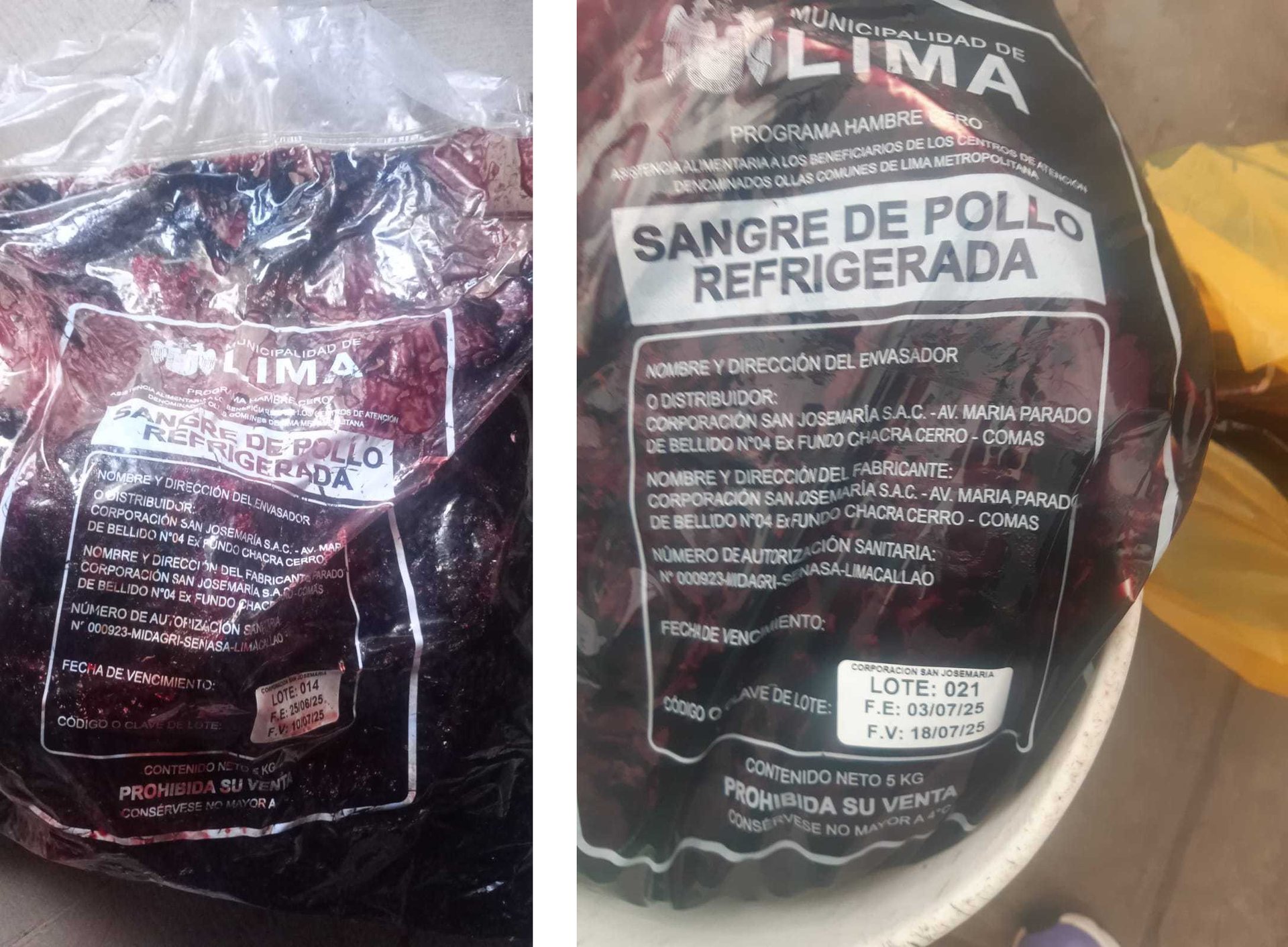sangre de pollo regrigerada